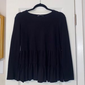 ZARA LONG SLEEVE TOP WITH RUFFLE DETAILING